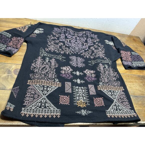 Johnny Was Biya Fenella Embroidered Kimono Cardigan Black Knit Open Front Small - Picture 16 of 16